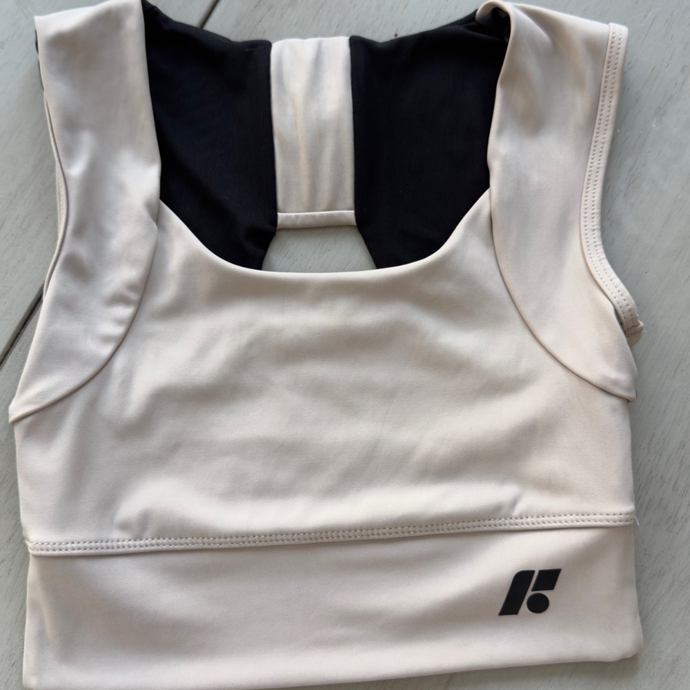 Cream and Black Sports Bra